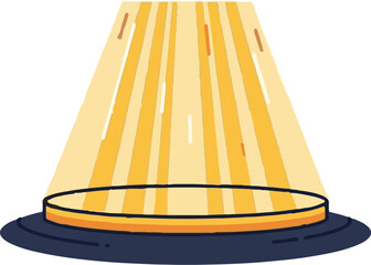 A stylized spotlight illuminates an empty circular podium from above, casting bright light downwards