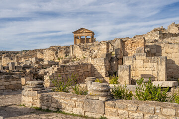 Fototapeta premium Ancient Roman ruins of the archaeological site of Dougga, Tunisia, photographed in November 2025.