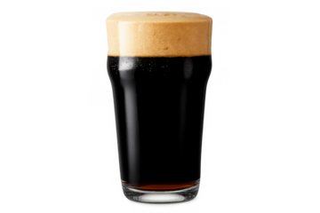 Pint of dark stout beer with creamy foam head, refreshing alcoholic beverage, enjoying a cold drink