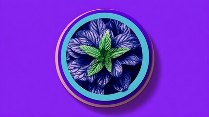 Vibrant Green Mint Leaves in Circular Frame on Purple plant Photo