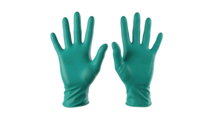 Two protective teal surgical gloves, palms up
