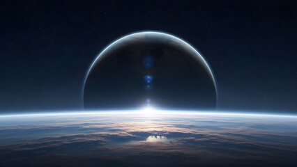 Planet rising space landscape