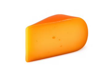Bright orange cheese wedge with wax rind on transparent background presenting a delicious dairy snack