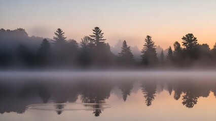 Tranquil lake reflection silhouette