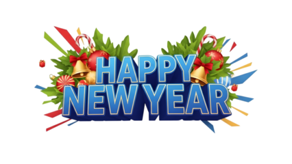 3D Happy New Year text written on white or transparent background
