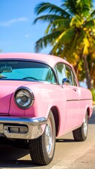 Vintage Pink Car in Cuba - A Nostalgic Journey Through Time.