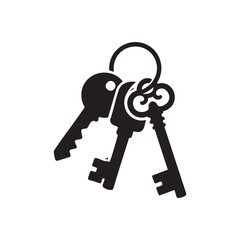 Black and white keychain with vintage and modern keys security and locks vector illustration