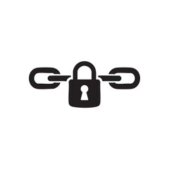 Black and white padlock with chain icon secure lock and keyhole vector illustration