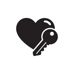 Black and white heart and key icon romantic key to heart love concept vector illustration
