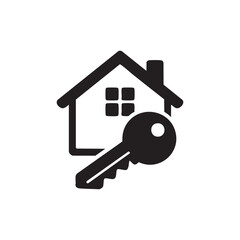 Black and white house key icon vector real estate home security and access symbol