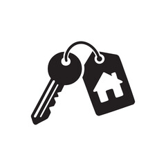 Black and white house keys icon real estate security keychain with home tag vector illustration