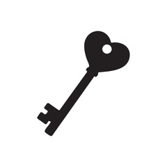 Black and white heart shaped key silhouette vector illustration love and romance lock and key concept