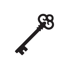 Vintage ornate key black and white vector illustration security and lock concept isolated on white background