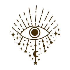 Evil eye set. Eye of Providence. Lineart Vector illustration. Magic celestial witchcraft symbol. Masonic symbol. Hand drawn logo or emblem