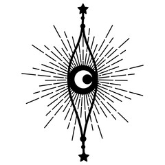 Evil eye set. Eye of Providence. Lineart Vector illustration. Magic celestial witchcraft symbol. Masonic symbol. Hand drawn logo or emblem