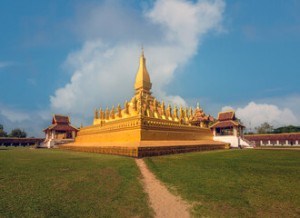 Courtyard surrounding the great Stupa Pha That Luang (the national symbol of Laos) in downtown Vientiane, Laos