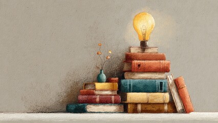 Educational scholarship concept with books and light
