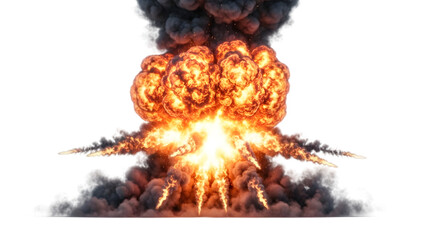 A vibrant, dynamic illustration of an explosion fire bonfire destruction isolated on a transparent background