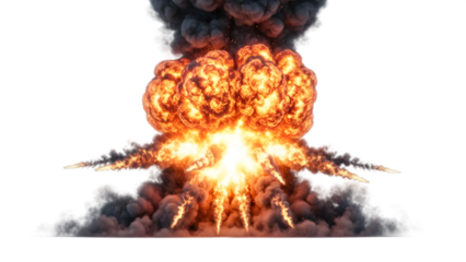 A vibrant, dynamic illustration of an explosion fire bonfire destruction isolated on a transparent background