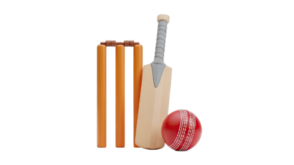 Cricket Bat, Ball, and Wicket with a White Background