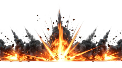 A vibrant, dynamic illustration of an explosion fire bonfire destruction isolated on a transparent background