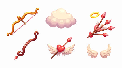 Fototapeta premium Feathered Cupid Arrows and Heart Elements Set