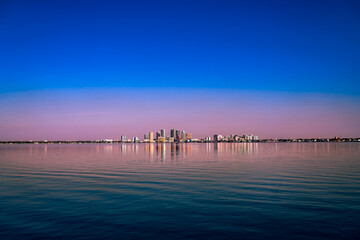 City skyline reflection, calm waters, Tampa Bay Florida