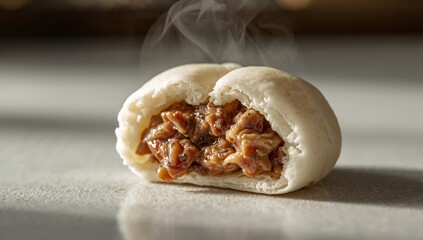 Nikuman with soft fluffy steamed bun and savory warm filling, comforting Japanese street-food snack with clean presentation, simple textures, and cozy appetizing visuals
