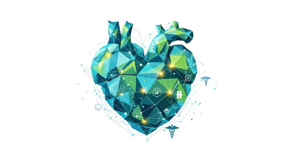 Anatomical heart vector with polygonal network blue design
