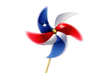 Pinwheel toy spinning in red, white, and blue colors, representing patriotism and celebration on transparent background