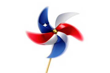 Pinwheel toy spinning in red, white, and blue colors, representing patriotism and celebration on transparent background
