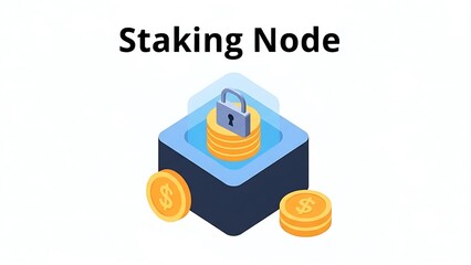 Staking Node Concept with Coins and Lock.