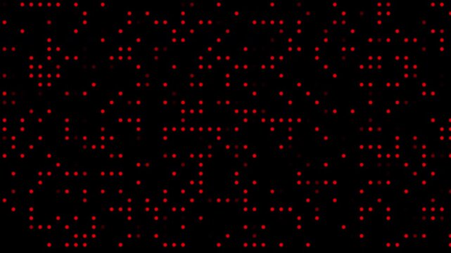 Red Dot Digital Pattern Animation on Black Background, Data Code Concept