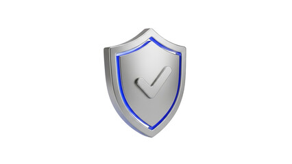 Silver shield with checkmark, security and protection.