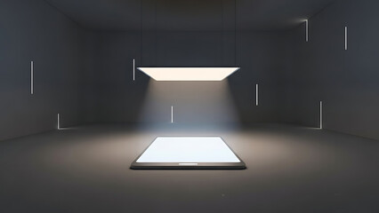 Illuminated Tablet in Dark Room with Spotlight