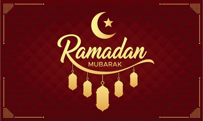 Ramadan mubarak greeting card, islamic festive red background