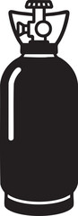 Black outline of a tall gas cylinder with valve and nozzle, perfect for safety diagrams, welding icons, industrial equipment labels, and energy storage visuals