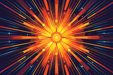 A vibrant explosion of orange and yellow radiates outwards with bright energy