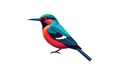 Obraz premium Colorful bird illustration with bright blue red and orange plumage shown in a side profile on a pure white background.