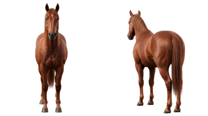 Front and Back View of a Brown Horse Standing on White Background