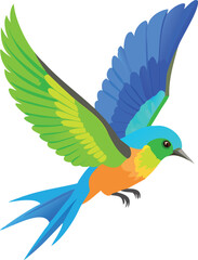 Obraz premium A vibrant colorful bird in flight with wings outstretched and detailed plumage