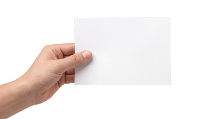 Obraz premium Hand Holding Blank White Horizontal Paper Card Isolated on White Background