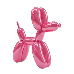 Pink balloon dog sculpture isolated on white background with glossy finish and playful design