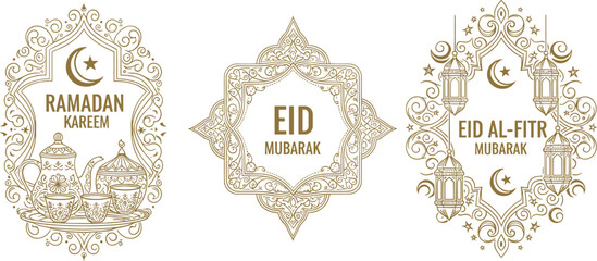 Elegant Islamic holiday greetings with Ramadan Kareem and Eid Mubarak designs © MdTofazzal