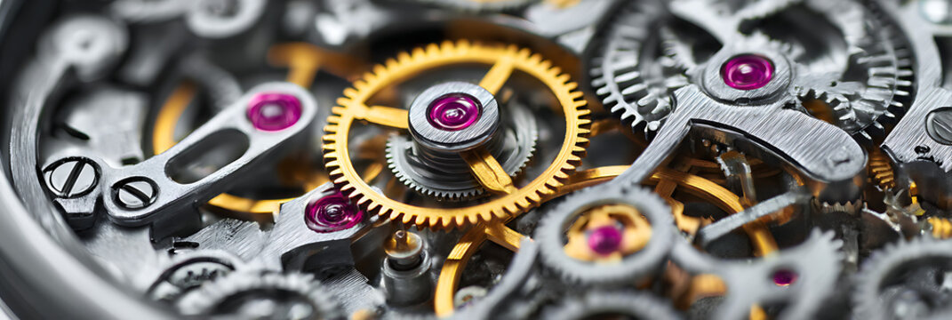 Intricate Watch Movement Mechanism Macro Photography Showing Golden Gears Ruby Jewels and Precision Engineering in Luxury Timepiece Manufacturing