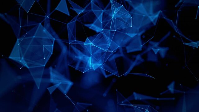 Abstract blue polygonal network connection background, futuristic digital technology and data visualization concept. Animation 4K. 3D rendering