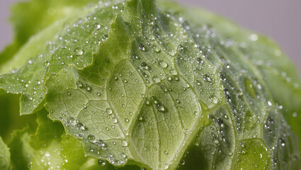 Fresh lettuce leaf with water drops.