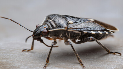Black bug on light surface.