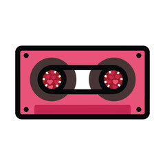 Cassette Tape in Flat Design with Pink Color Scheme on White Background for Music Icon