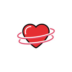 Red Heart Icon with Ring in Simple Flat Design with Bright Color for Valentines Day